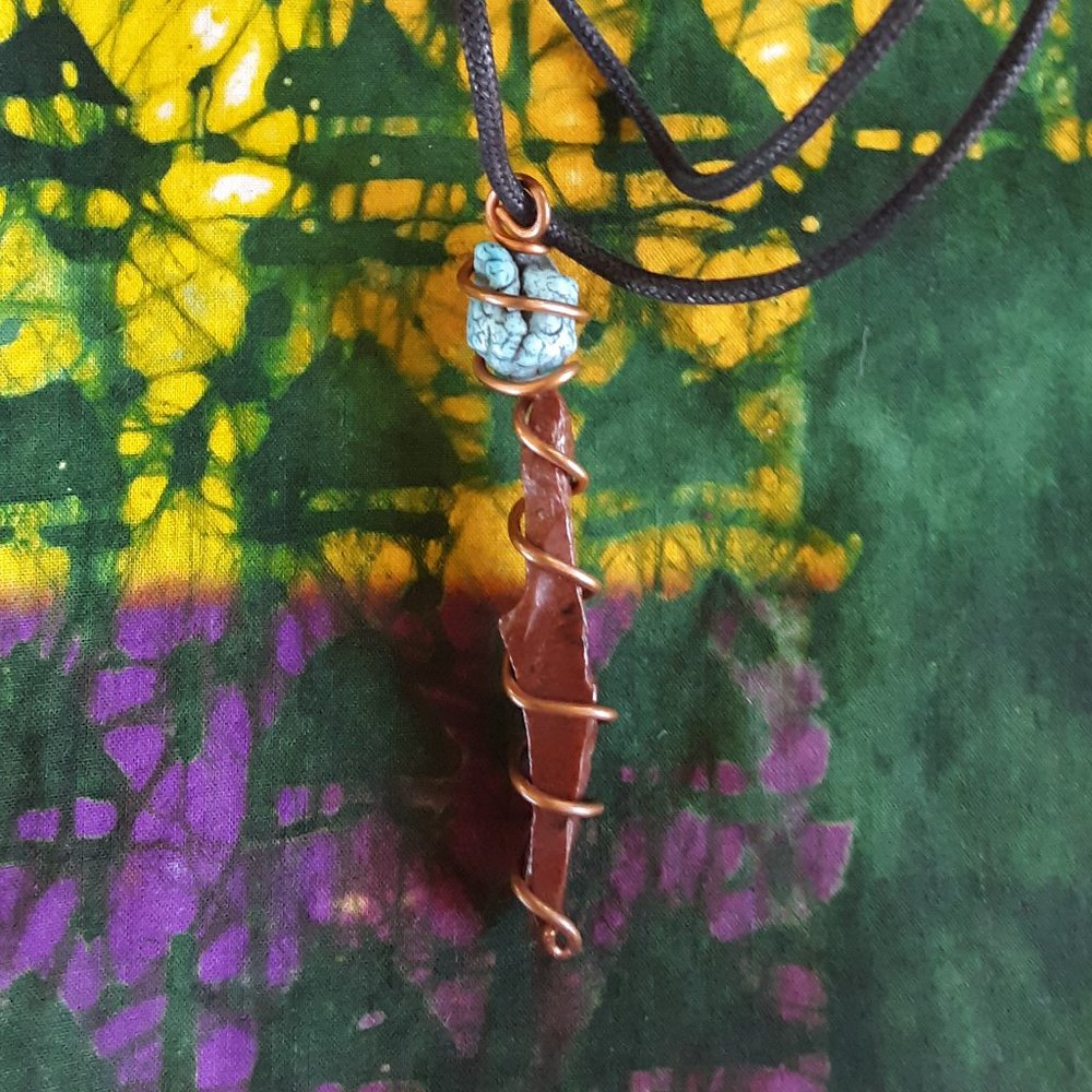 Mahogany Obsidian Needle Turquoise Copper Wire Wrap Adjustable Handcrafted Audi - Picture 8 of 12